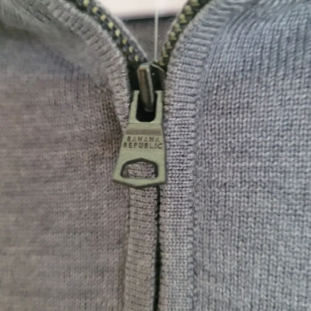 Banana Republic 1/4 Zip Merino Wool Sweater Men's Size XL Gray NEW Barruffa Yarn